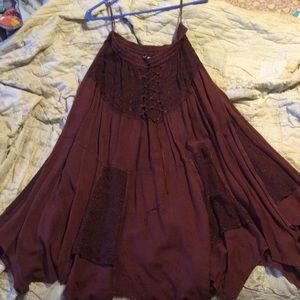 Burgundy boho maxi skirt